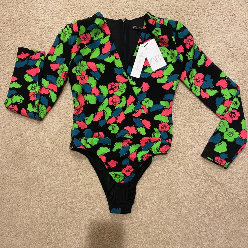 ZARA NEON FLORAL BODY SUIT